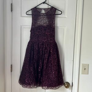 Alice + Olivia Purple Floral Lace Sparkle Mini Dress